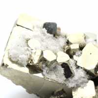 Grands cubes de pyrite avec cristaux de quartz