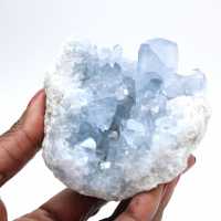 Blauwe celestien-exemplaar met glanzende kristallen