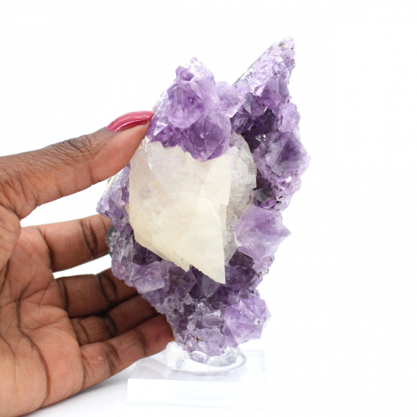 Calcite on Amethyst