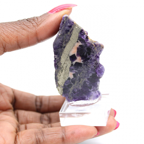 Tranche en pierre de Fluorite Pyrite polie