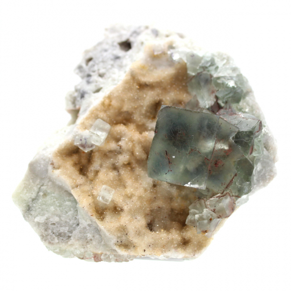 Mineral de fluorita verde: Cristales sobre matriz para decoración