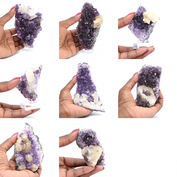 Amethystkristalle mit Calcitspitzen