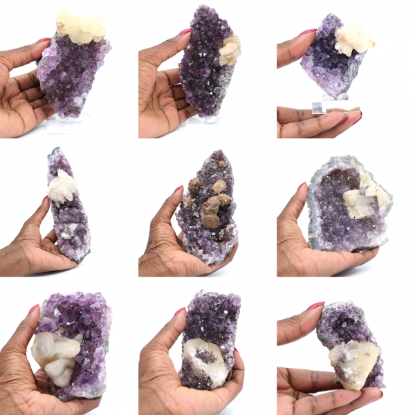 Amethystkristalle mit Calcitspitzen